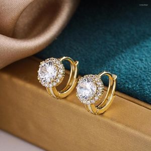 Hoop Earrings Huitan Dainty Women's With Brilliant Round Cubic Zirconia Silver Color/Gold Color Fashion Versatile Female Jewelry