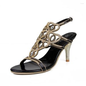 Dünne Sommer hohe Sandalen Mode Heels Peep Zehenausschnitt Kristall Strassblumen Totem echtes Leder Frauen Gladiator