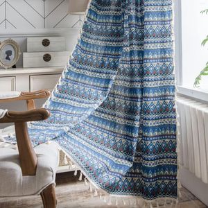 Curtain Blue Bohemia Rustic Linen Curtains For Living Room Bedroom Kitchen Window Stripe Short Readymade