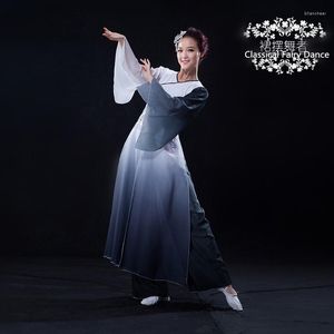 Sahne Giyim (091) Çin Halk Dansı Klasik Tiyatro Kostümleri Mürekkep Boyama Siyah ve Beyaz Fan