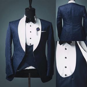 New Design Wedding Tuxedo 3 Pieces Groom Wear Side Vent Evening Party Suits Jacket Vest and Pants