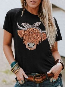 Cow Tshirt rolig söt Highland Cattle Leopard Cowgirl Tshirt Animal Graphic Tee Farm Life Casual Short Sleeve Tops Y2K 230301