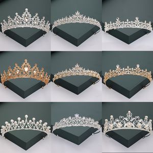 Gold Silver Color Tiaras och Crowns for Wedding Bride Party Crystal Pearls Diadems Rhinestone Head Ornament Fashion Accessories