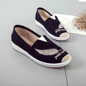 Kleid Schuhe Plus Größe 35-42 Sticken Frauen Schuhe 2019 Loafer Casual Slip auf Schuhe Frau Espadrilles Hanf Leinwand flache Schuhe chaussure L230302