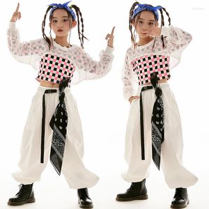 Scena noszona białe netto topy do dziewcząt Jazz Dance Costume Hip Hop Performing odzież grupa koncertowa Kids BL9567