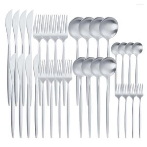 Dinnerware Sets Silver Cutlery Set 32pcs Stainless Steel Forks Knives Dessert Spoons Matte Tableware Kitchen Flatware Silverware