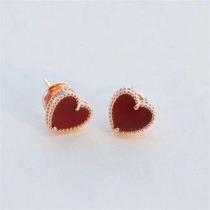 Stud Sweet and lovely rose gold carnelian heart earrings female fashion luxury high quality jewelry Christmas gift 230301