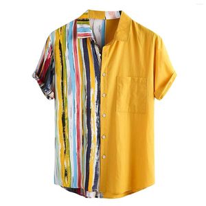 Magliette da uomo Camicia vintage casual Camicia da spiaggia a righe hawaiana Primavera/Estate Abbigliamento da mare da uomo Abbigliamento etnico geometrico