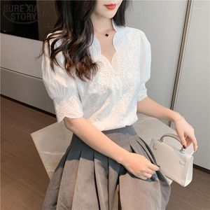 Women's Blouses Embroidery Lace Spring Femme Shirt Casual White Tops Girls Blouse Women Long Sleeve Linen Cotton Pleasure 13102