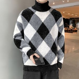 Suéteres masculinos Sweater de gola alta da versão coreana do pescoço casual do pescoço de inverno de inverno top de lapela solta mais veludo para manter o aquecimento 230302