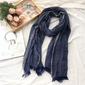 Scarves Cotton Linen Men Scarf Autumn Winter Black Navy Striped Tassel Scarf Men Shawl Wrap Fashion Brand Bufandas Male Accessories 230302