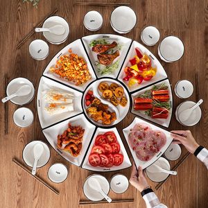 Dinnerware Sets DIY Combination White Ceramic Plate Set Kitchen Accessories Porcelain Fruit Salad Food Cutlery Dishes Kit Tableware For Dinner 230302