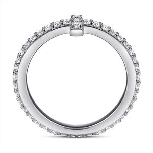 CF8Z Sieraden S925 Sterling Silver T-Home Ring voor vrouwen Japanse en Koreaanse eenvoudige T-vormige kruisgewijze vinger vol diamanten