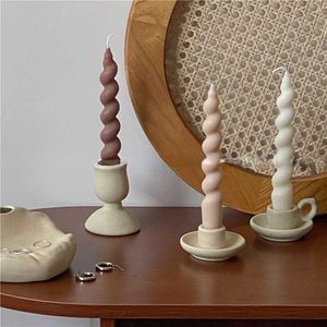 Scented Long Spiral Pillar Twist Stick Ceramic Stand Glass Tealight Holder Wholesale Candles