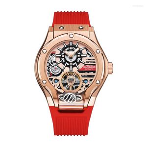 Relógios de pulso Hanboro Mens Relógios automáticos relógios de luxo para homens Mechanical Watchwatch à prova d'água luminosa Skeleton Dial tira de borracha