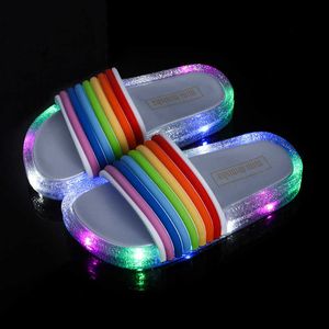 Slipper Summer Children LED Sandals For Girls Rainbow Straps Baby Slippers Kid Outdoor LED Flash Lighted Slipper Princess Shoes T230302