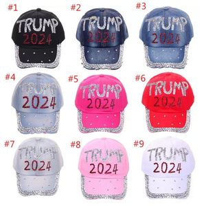 Trump 2024 Denim Party Hat Casual Diamond Berretto da baseball Cappelli in cotone regolabili all'ingrosso