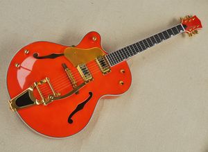 Left Handed orange semi-hollow electric guitar with Rosewood Fretboard,Gold Hardware,Can be customized