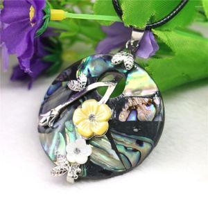 Pendant Necklaces 40mm Natural Round Flower Abalone Freshwater Shell Necklace Slide Black Rope Chain Neckwear Alloy Jewelry Making Design