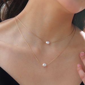 Stainless Steel New Fashion Fine Jewelry 2 Layer Natural Freshwater Pearl Charms Chain Choker Necklaces Pendant For W