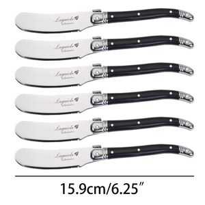 Akşam yemeği setleri 625'''laguiole tereyağı bıçağı yayıcıları Set siyah paslanmaz çelik peynir bıçakları spatula restoran bar çatal sofra takımları 10pcs 230302