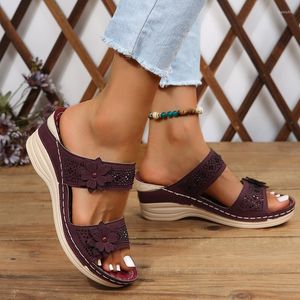 Dress Shoes 2023 Summer Women Slippers Plus Size Women's Retro Roman Sandals Pu Casual Flower Wedge Platform