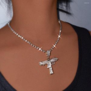 Chains Fashion Statement Crystal Submachine Gun Pendant Necklace Punk Luxury Rhinestone Clavicle Chain For Women Men Jewelry