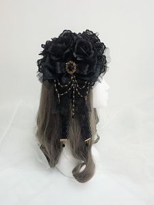 Party-Masken, tiefschwarz, handgefertigt, französischer Stil, Cosplay, Fotografieren, Spitze, Schleife, Perlenkette, Lolita, Mädchen, wunderschöne Kopfbedeckung, Haarreifen