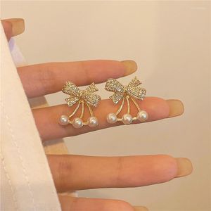 Backs Earrings Trendy High-end Small Pearl Bow Ear Clips French Temperament Full Rhinestone Bowknot No Pierced For Women Lady