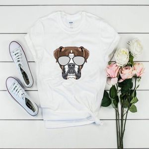 Damen-T-Shirts, Boxer-Hunde-Shirt, T-Shirt mit Sonnenbrille, Haustierbesitzer, Rettungsliebe