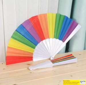 Folding Spain Rainbow Pride Festival Style Hand Fan Dance Wedding Party Fabric FoldingHand Fans Accessories 100pcs