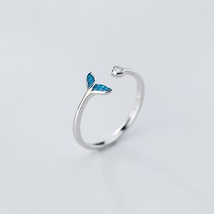 Cluster Rings MloveAcc 925 Sterling Silver Blue Fish Tail Mermaid Open Finger For Women Adjustable Band Free Size Bijoux