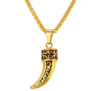 Chains Collare Viking Teeth Pendant Men Gold Color Stainless Steel Hippie Wolf Jewelry Fang Tooth Necklace Women P265