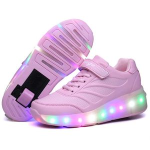 Barn glödande flickor sneakers med hjul Led Light Up Roller Skates Sport Lysande upplysta skor för barn pojkar rosa blå svart x071292k