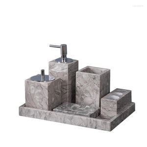 Badtillbehör Set marmor badrum 5-stycke tvättbord 4-stycken flytande flask papper handdukslåda magasid matchning