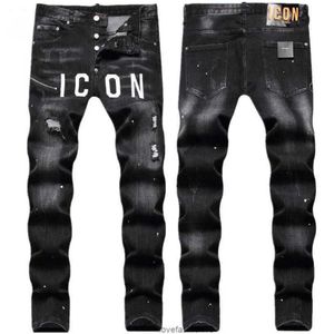 Jeans firmati da uomo Pantaloni mimetici invecchiati Biker strappato Jeans da motociclista slim fit per pantaloni neri da uomo alla moda