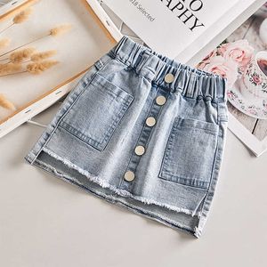 Etek yaz kızlar etek bebek denim etek tutu etek moda düğmesi balerin parti bebek kız giysileri T230301