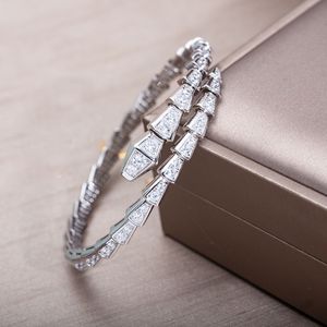 Pulseiras de grife de luxo prata Torque Bangle pulseiras de osso de bambu para mulheres ajustável serpentina cheia de diamantes pulseira 3 cores casual festa presente jóias