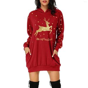 Women's Trench Coats 2023 Women's Large Size Fashion Sweatshirt Christmas Long Sleeve Mid-Long Pocket Hoodie Fall Winter Pullovers