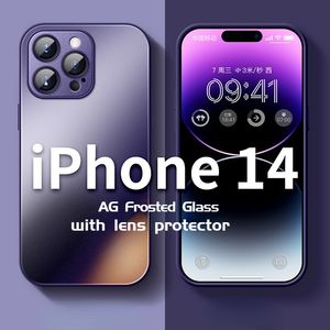 AG Silikon Matte Glas Handyhülle für IPhone 14 13 Pro Max 11 12 Mini XS Max XR X 8 7 Plus Quadratisch mattiert mit Kameraobjektivschutz Soft Bumper Back Cover