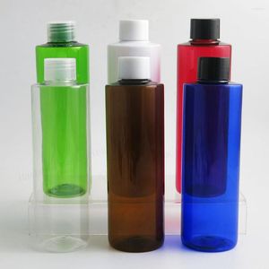 Storage Bottles 20 X 250ML Clear Amber Greeen Blue Flat Shoulder Pet Bottle With Plastic Lids Shampoo