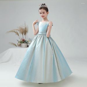 Flickaklänningar Sashes First Communion for Girls 2023 Princess Pageant Ball Gown Glitter Satin Flower Dress Christmas