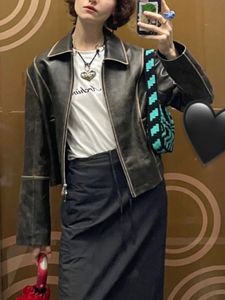 Kvinnors jackor koreanska mode vintage pu jacka tändskrage dragkedjor oroar sig lös casual faux läderrock vår allmatch outwears 230302