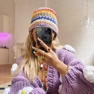 Beanies Beanie/Kafatası Kapakları El dokumalı örgü pamuk şapka kadınlar düz yüz küçük kova tarzı Kore tarzı balıkçı renk havzası moda kadın