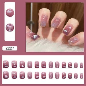 Uñas postizas 2023 24 uds, uñas cortas rosas, diseño de nubes bonitas, estilo dulce, cobertura completa, salón de manicura, arte DIY