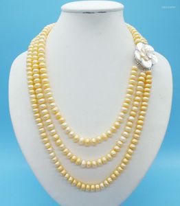 Choker The Last One Pretty 3 Row 10MM Natural Champagne Seawater Pearl Necklace 19-23"