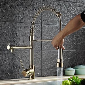 Kitchen Faucets Gold Faucet Pull Out Side Sprayer Mixer Tap Sink 360 Rotation