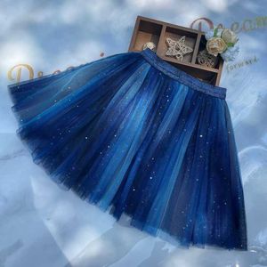 Rokken Meisjes 2022 Herfst en Winter Nieuwe All-Match Rok Kinderen Mesh Tutu Rokken Prinses Meisje Blauw Fantasy Starlight korte Rok T230301