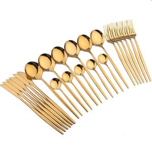 Conjuntos de utensílios de jantar ayyous 24pcs talheres dourados de aço inoxidável faca de faca de faca colher de chá de mesa de cozinha ocidental Caixa de talheres 230302