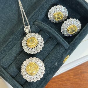 Flower Topaz Diamond Jewelry set Necklaces 925 Sterling Silver Engagement Wedding Rings Earrings Necklace For Women Bridal Promise Jewelry